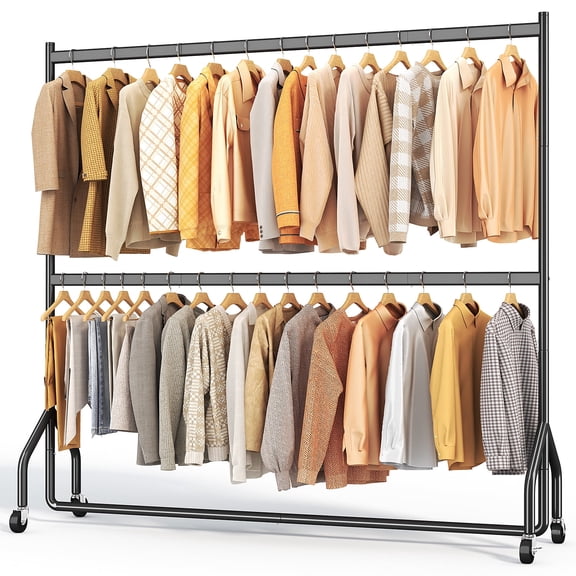 HOKEEPER Heavy Duty Clothes Rack, 352 lbs Commercial Industrial Grade Garment Rack with Add-On 70.9" Clothes Hanging Bar 86.6" Tall Rolling Clothing Rack on Wheels Black