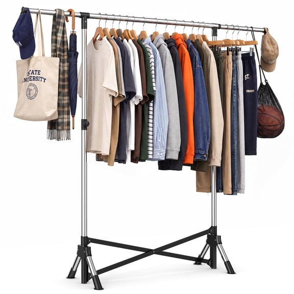 HOKEEPER Foldable Clothes Rack, Heavy Duty Clothing Garment Rack for Hanging Clothes Adjustable Height Tool-Free Instant Setup Black