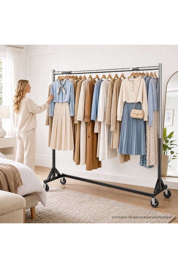 Heavy Duty Commercial Z Base Garment Rack, 500 lbs Capacity Steel Clothing Display Rack with 2 Detachable Display Arms, 3-Level Adjustable Height 60"-72" for Store & Home, Silver