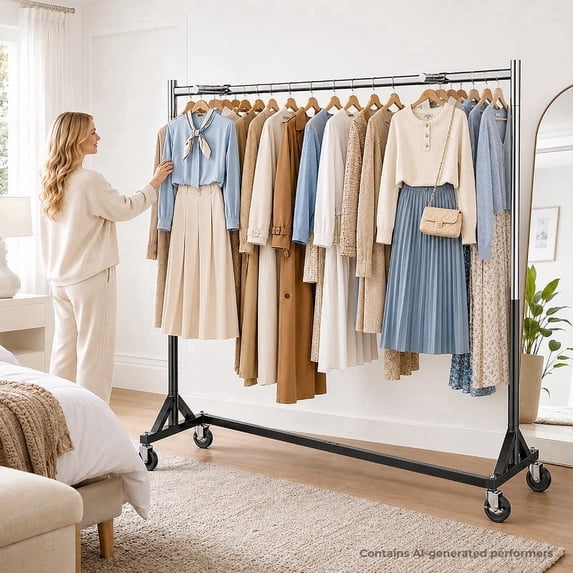 HOKEEPER Heavy Duty Commercial Z Base Garment Rack, 500 lbs Capacity Steel Clothing Display Rack with 2 Detachable Display Arms, 3-Level Adjustable Height 60"-72" for Store & Home, Silver