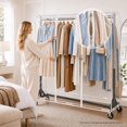 thumbnail image 1 of HOKEEPER Heavy Duty Commercial Z Base Garment Rack, 500 lbs Capacity Steel Clothing Display Rack with 2 Display Arms, Adjustable Height 60"-72", Transparent Dust Cover for Store & Home, Silver, 1 of 10