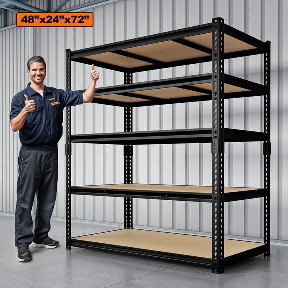 HOKEEPER Heavy Duty Storage Shelves 5-Tier Adjustable Garage Shelves for Storage 2600LBS, 48"W x 24"D x 72.05"H Commercial Industrial Shelving Units for Garage Pantry Kitchen Black