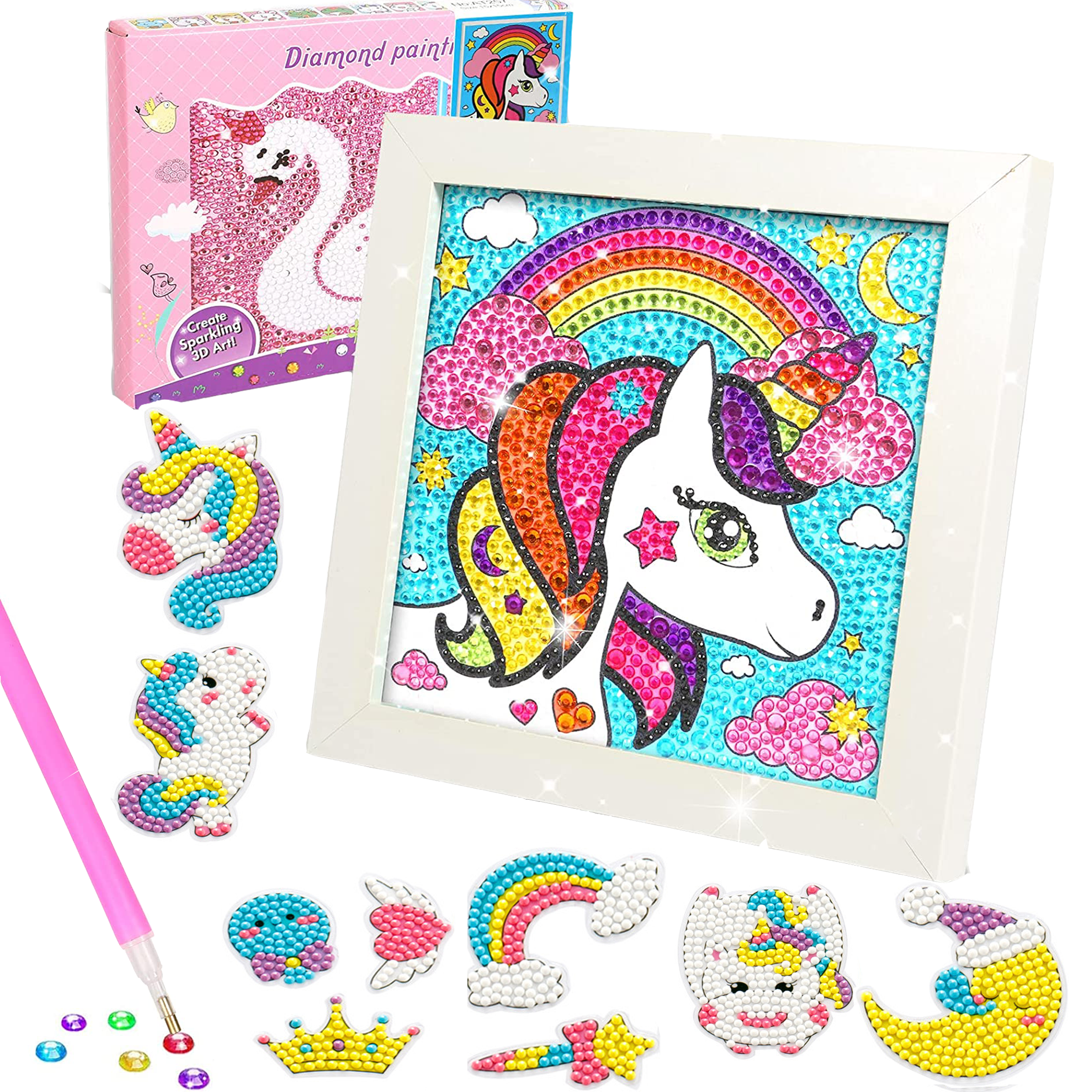 BRYTE Gem Art - Kits de pintura de diamantes para niños, kit de  manualidades de unicornio y sirena con estuche de almacenamiento, joyas,  llaveros