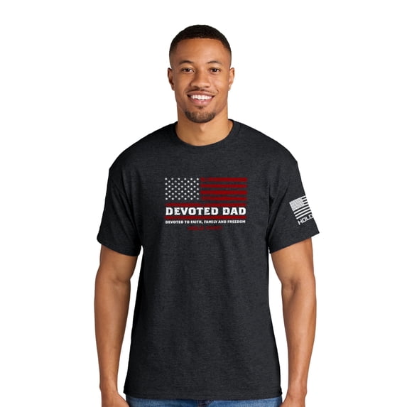 HOLD FAST Mens Short Sleeve Casual T-Shirt, Devoted Dad Flag, Dark Heather, SM