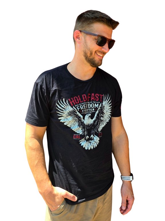 Mens Short Sleeve Casual T-Shirt, Freedom Fighter Eagle, Black, XL