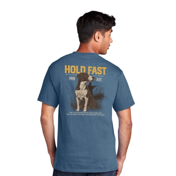 HOLD FAST Mens Short Sleeve Casual T-Shirt, Hunting Dog, Indigo Blue, SM