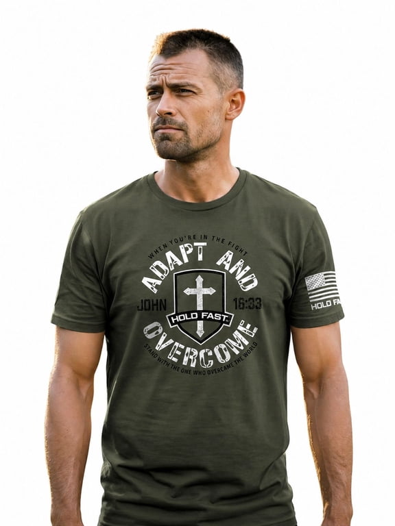Mens Short Sleeve Casual T-Shirt, Adapt And Overcome, Military, LG