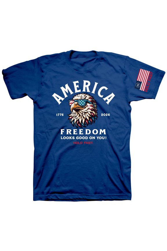 Unisex Short Sleeve Casual T-Shirt, America Eagle, Royal, 3X