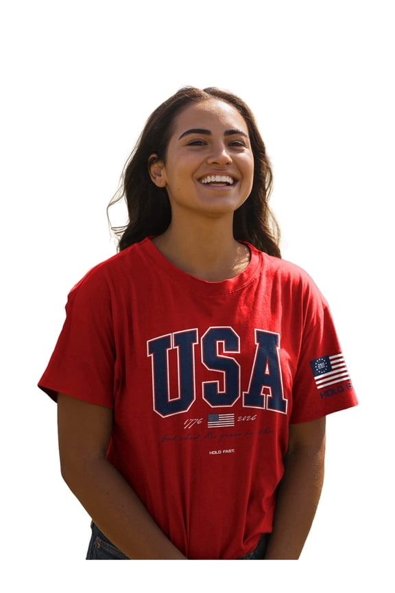 Unisex Short Sleeve Casual T-Shirt, USA Strong Red - 250 Years of America, Red, 3X