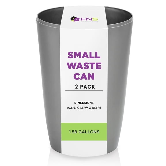 HOLD N’ STORAGE Set of 2 Small Trash Can with Open Top for Compact and Tight Spaces – 1.58 Gallon Capacity, Silver Brushed