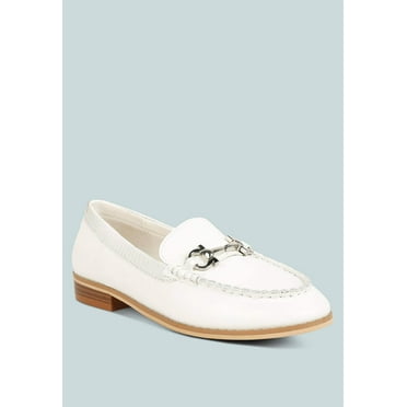 HOLDA Horsebit Embellished Loafers With Stitch Detail in Off White