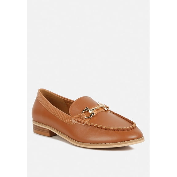 HOLDA Horsebit Embellished Loafers With Stitch Detail in Tan