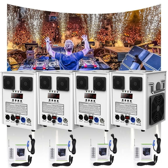 4Pack Cold Spark Machine DMX Firework Machine 3-16ft Adjustable for Wedding Stage Party DJ Disco,White