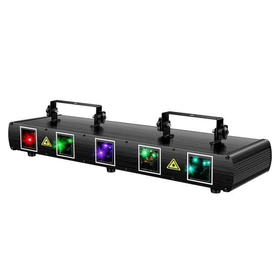 JAJALUYA DJ Light, 5 Beam Effect Sound Activated DJ Party Lights RGBYC LED Light Show with DMX Control for Disco Dancing Birthday Bar Stage Lighting