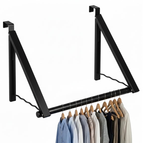 HOLDN' STORAGE Over The Door Clothes Foldable Hanger Rack to Add Extra Closet Space in Bedroom Bathroom and Laundry Room, Black