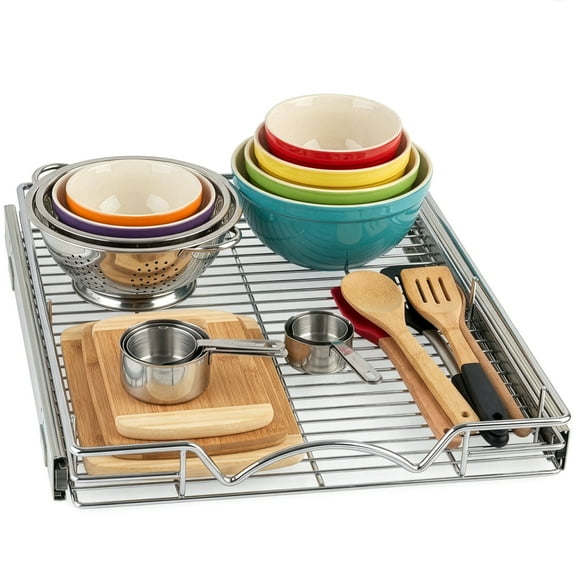 HOLDN' STORAGE Pull Out Cabinet Organizer with Steel Metal Chrome Finish 17”W x 21”D