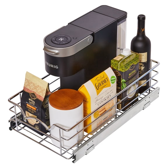 HOLDN' STORAGE Pull Out Pantry Cabinet Organizer Drawer, Anti Rust Chrome Finish - 11"W x 21"D Basket