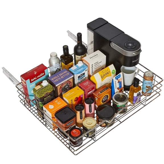 HOLDN' STORAGE Pull-Out Cabinet Organizer, Slide Out Drawer for Kitchen Cabinets & Pantry, Under Sink Storage, Heavy-Duty, 28"W x 21"D