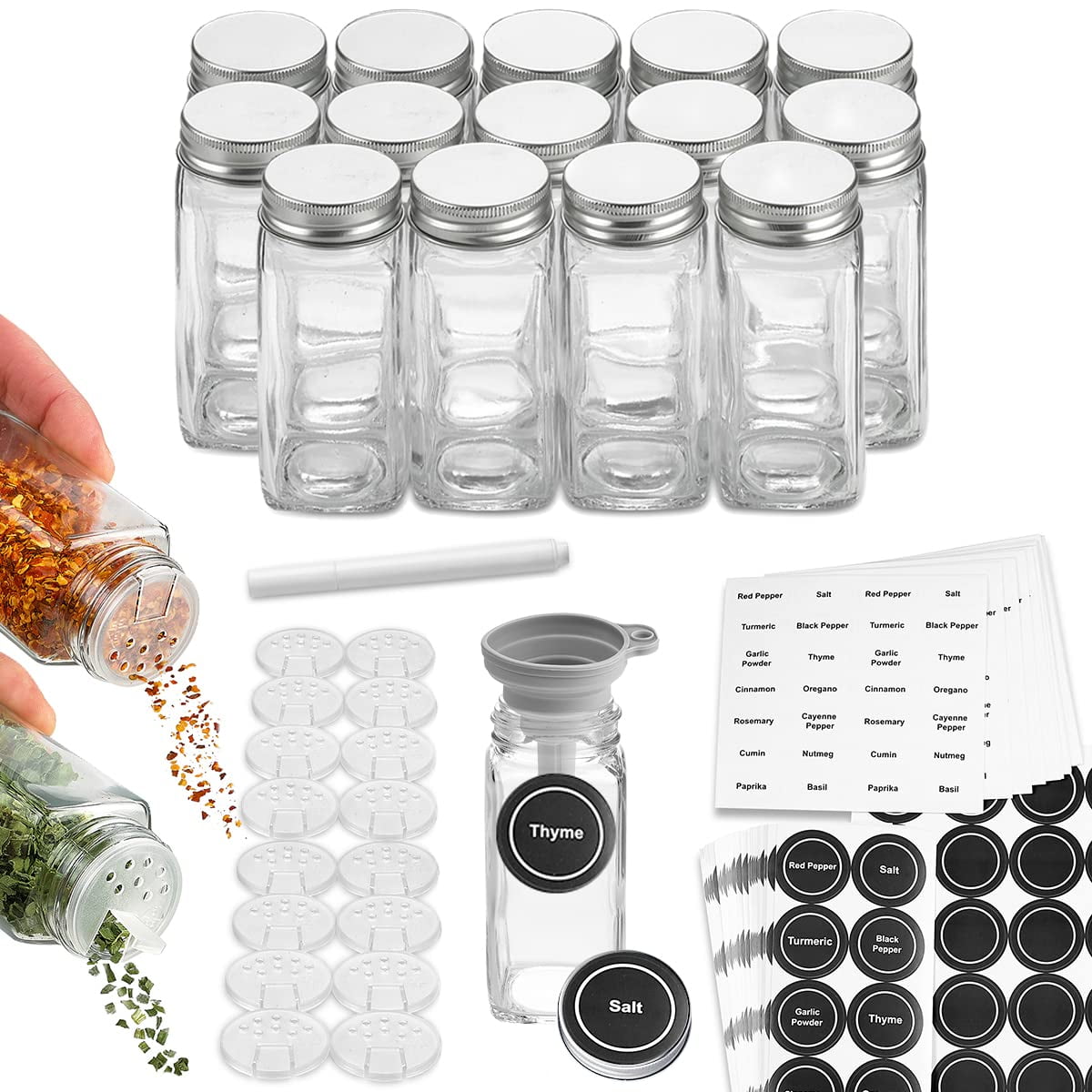 28 Pcs Glass Spice Jars with Label, 4 Oz Gold Caps Spice Jars with Lids,  Spice Container Condiment Pot With White Printed Spice Labels, Empty Spice