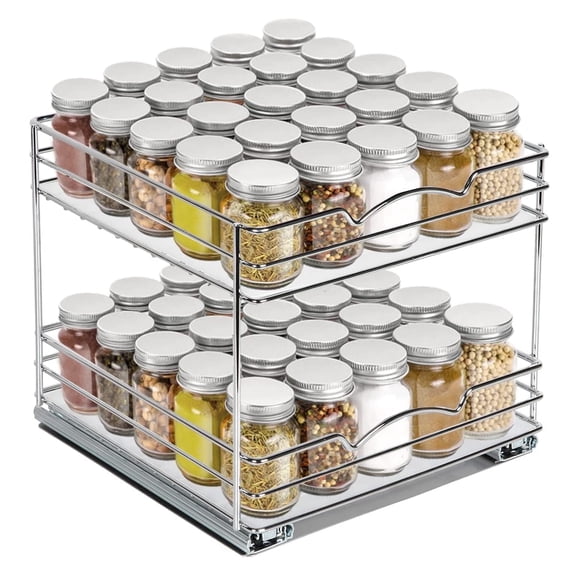 HOLDN STORAGE Pull-Out Cabinet Spice Rack Organizer, Heavy-Duty Chrome Metal, 10 W x 10 D x 8 H, 2 Tier