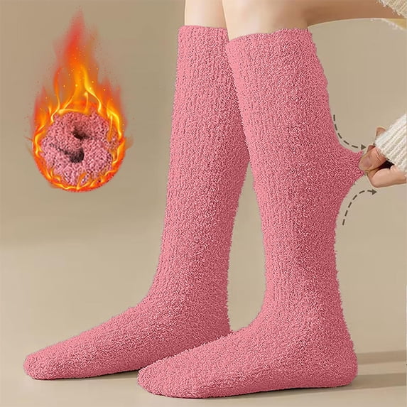 HOLEI Boot Socks Christmas Women Winter Socks Warm Knee High Socks Long Cosy Thermal Ladies Socks Fuzzy Thick Soft Socks for Ladies Girls Compression Socks for Women Hot Pink