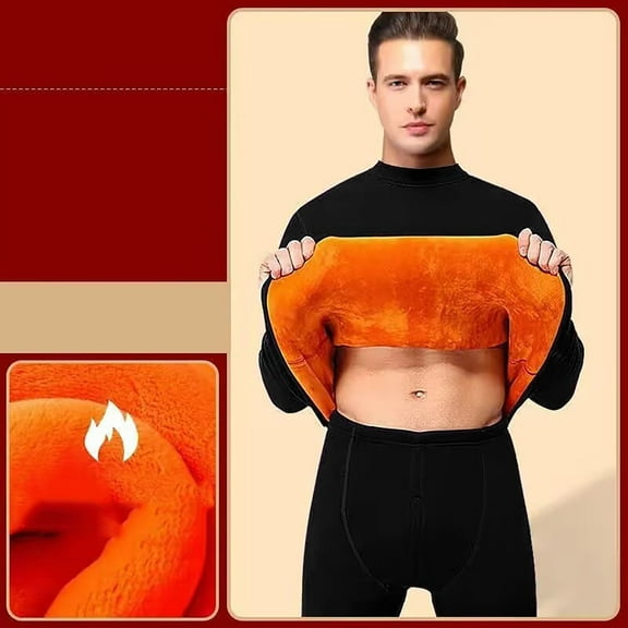 HOLEI Men And Women Thickened And Padded Gold Fleece Set of High Neck Thermal Long Sleeve Underwear, Black 3XL