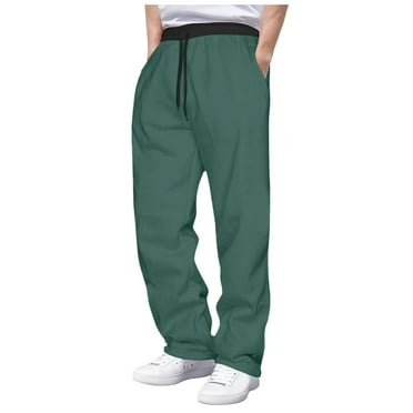 HOLEI Men Daily Elastic Waist Pockets Sport Casual Solid Pants Loose Long Trousers Sweatpants for Men Army Green 3XL
