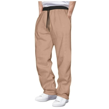HOLEI Men Daily Elastic Waist Pockets Sport Casual Solid Pants Loose Long Trousers Sweatpants for Men Khaki 3XL