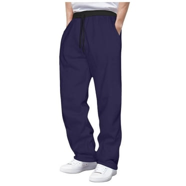 HOLEI Men Daily Elastic Waist Pockets Sport Casual Solid Pants Loose Long Trousers Sweatpants for Men Navy 3XL