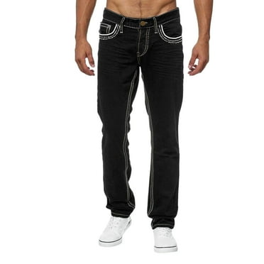 HOLEI Men's & Big Men's Spring Summer Pant Trouser Casual Bootcut Pocket Denim Sports Full Length Straight Leg Jeans Black L