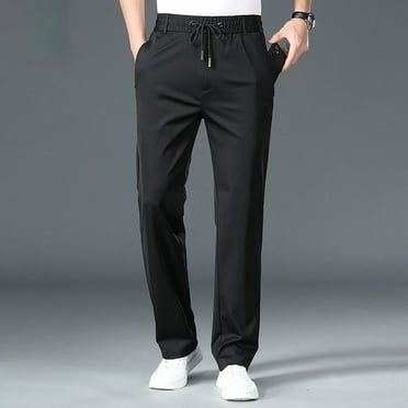 HOLEI Men's Loose Straight Stretch Pants Summer Casual Breathable Sweatpants for Men Black L
