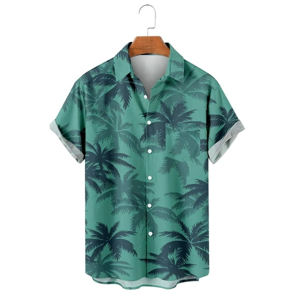 HOLEI Men's Shirts Short Sleeve Casual Printed Button Down Beach Hawaiian Shirt for Men Blue 3XL
