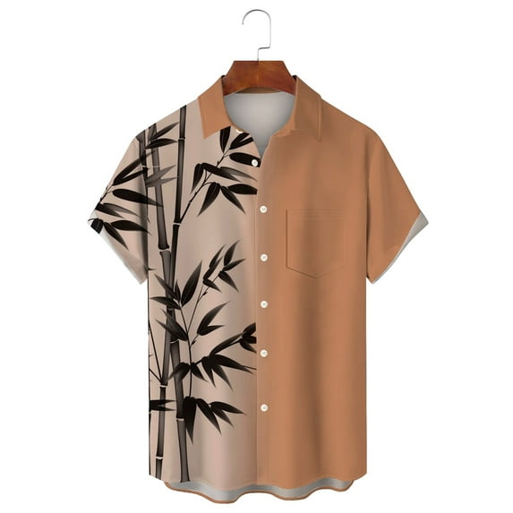 HOLEI Men's Shirts Short Sleeve Casual Printed Button Down Beach Hawaiian Shirt for Men Yellow M