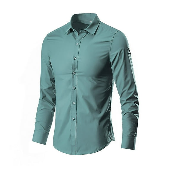 HOLEI Men's Solid Color Matching Suit Oversized Shirt Long Sleeved Slim Fitting Work Shirt Mint Green 3XL