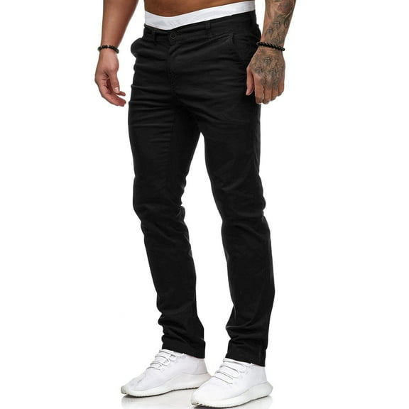 HOLEI Mens Slim Waist Full Trousers Men's Casual Solid Mid Pocket Length Fashion Pant Sweatpants for Men Black M