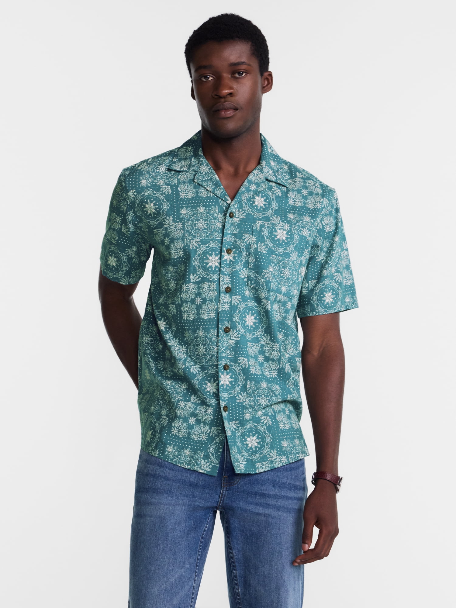George Men's Linen Blend Holiday Camp Shirt, Sizes XS-3XL, LT-4XLT, 2XB-6XB