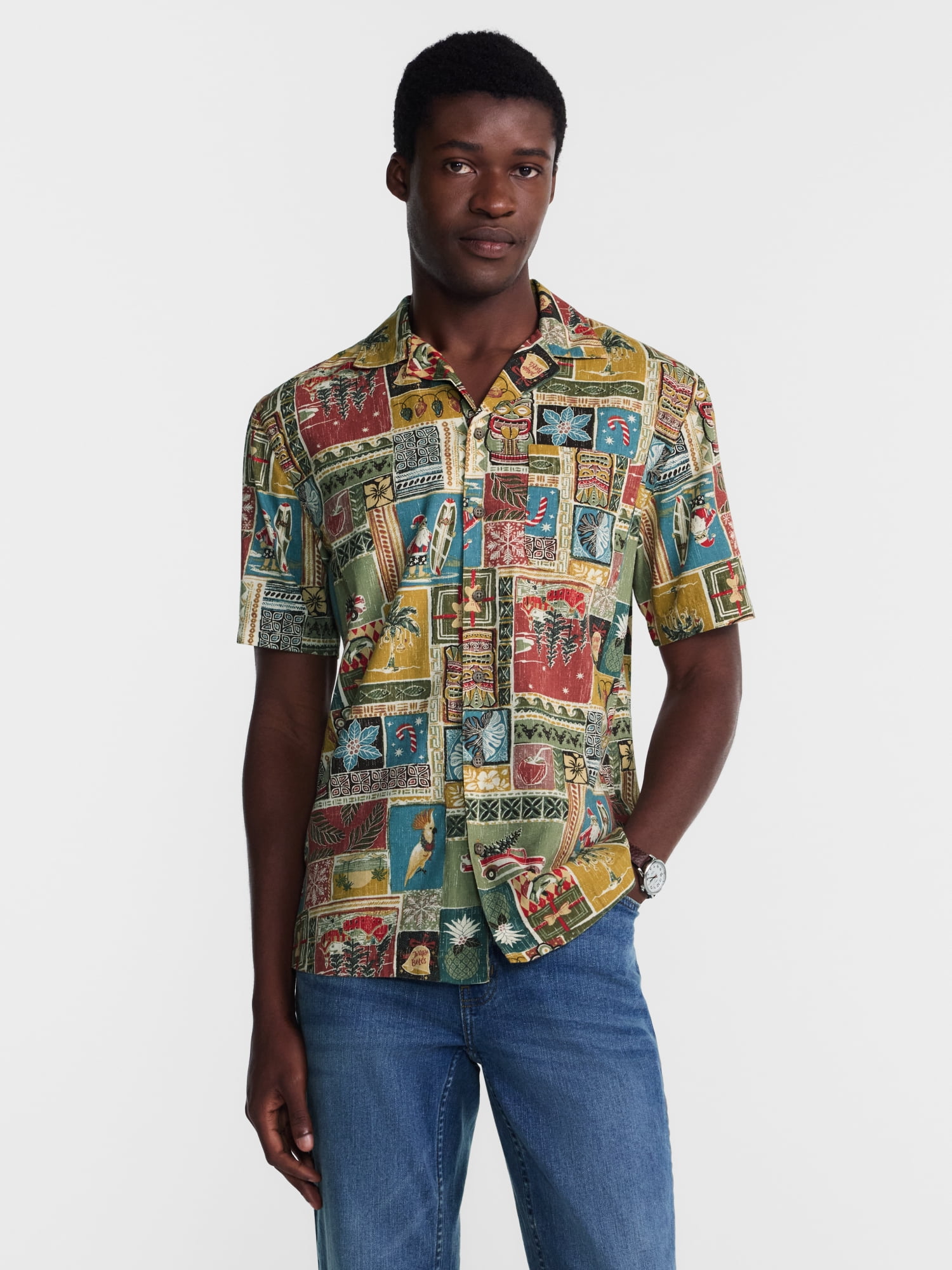 George Men's Linen Blend Holiday Camp Shirt, Sizes XS-3XL, LT-4XLT, 2XB-6XB
