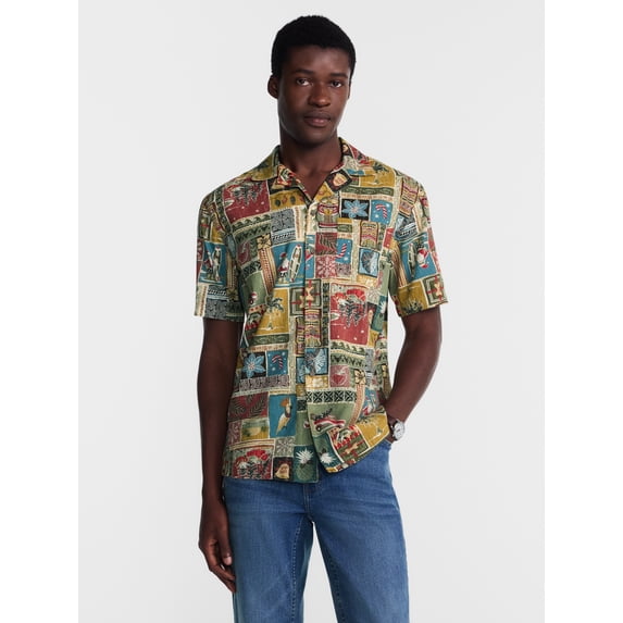 George Men's Linen Blend Holiday Camp Shirt, Sizes XS-3XL, LT-4XLT, 2XB-6XB