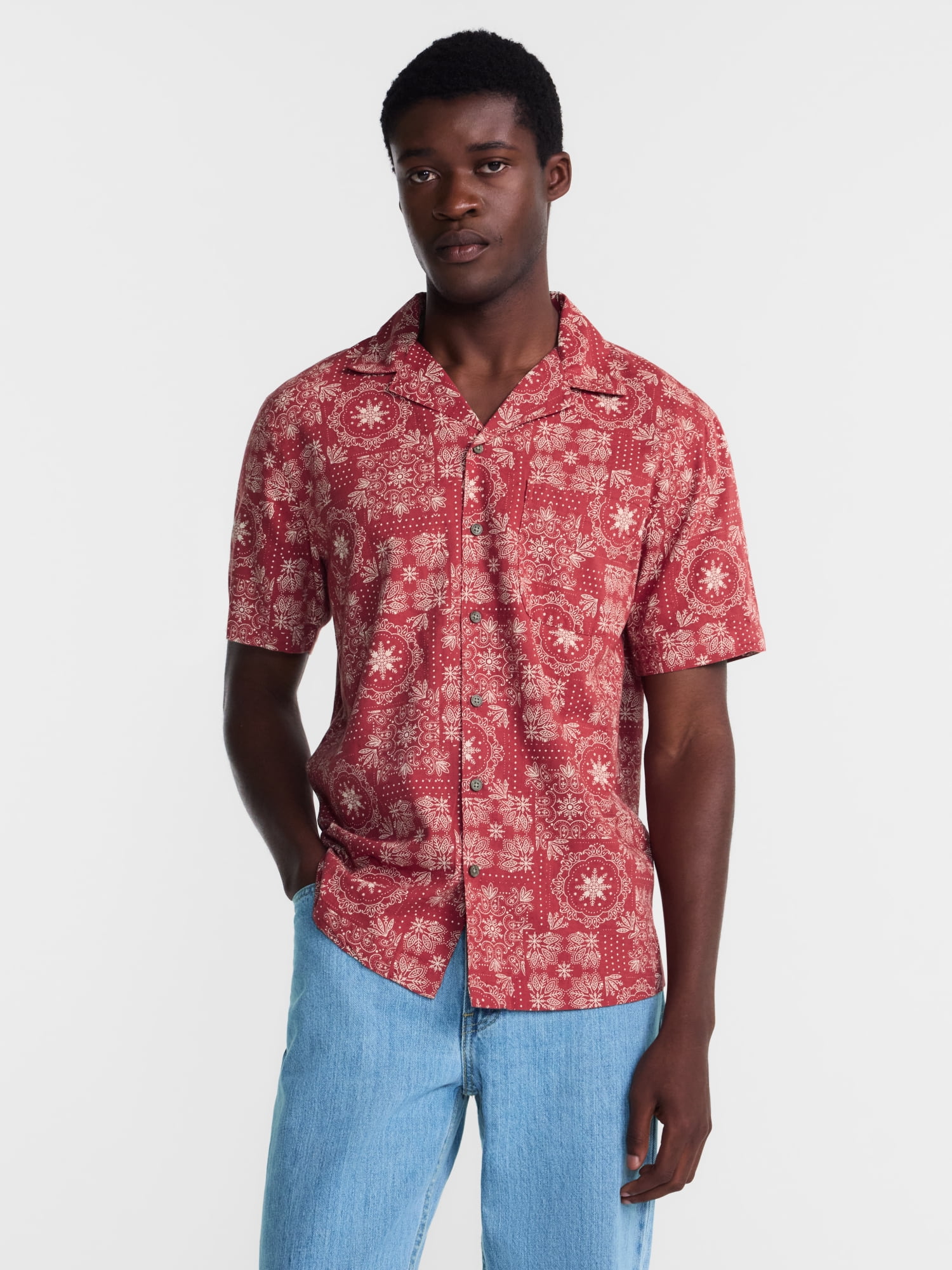 George Men's Linen Blend Holiday Camp Shirt, Sizes XS-3XL, LT-4XLT, 2XB-6XB