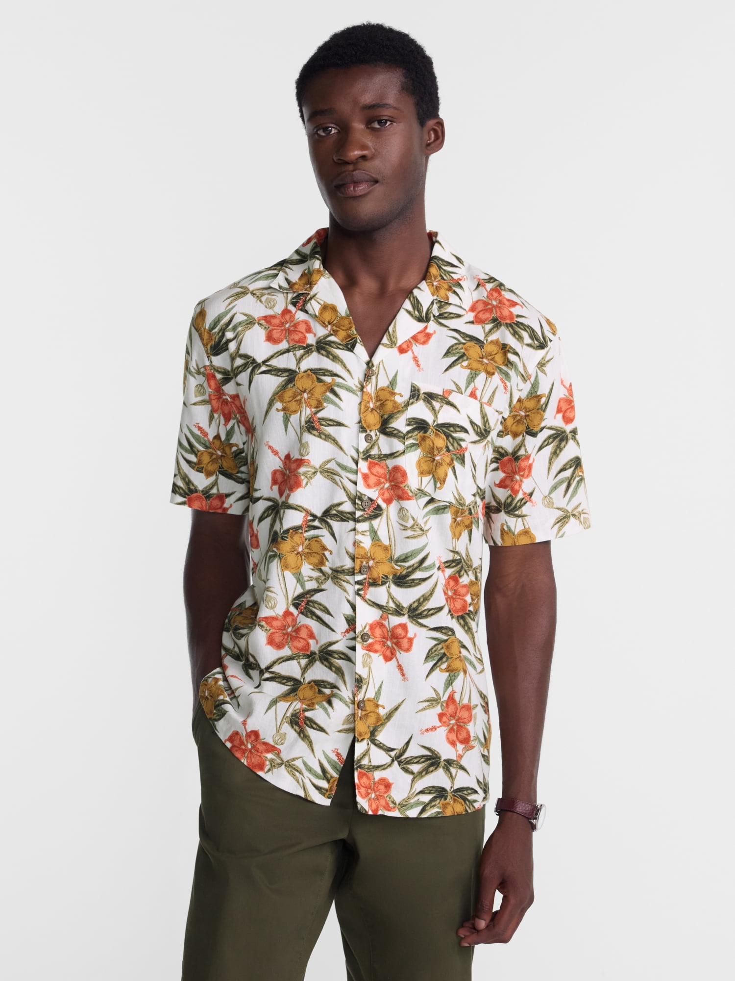 George Men's Linen Blend Holiday Camp Shirt, Sizes XS-3XL, LT-4XLT, 2XB-6XB