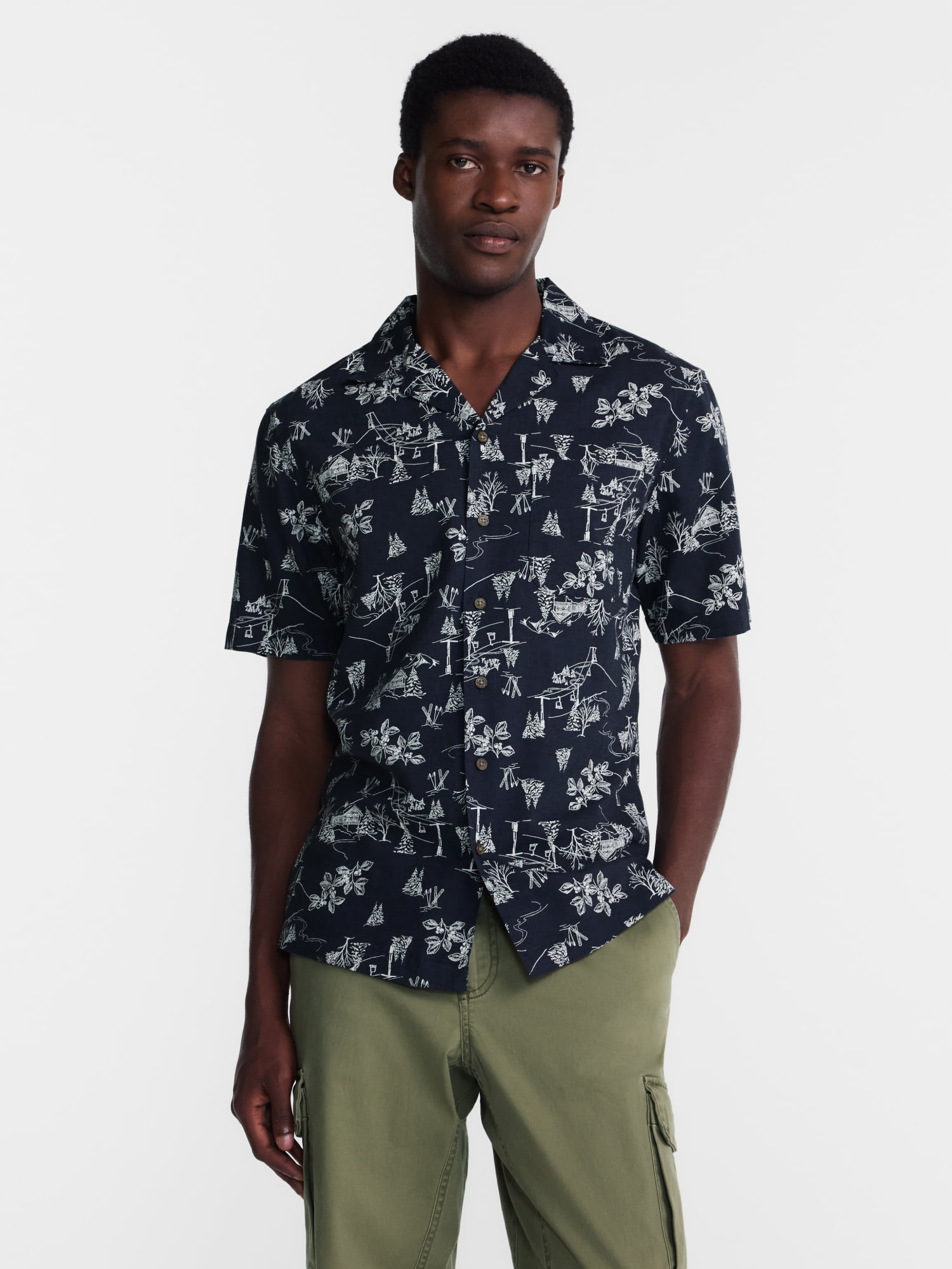 George Men's Linen Blend Holiday Camp Shirt, Sizes XS-3XL, LT-4XLT, 2XB-6XB