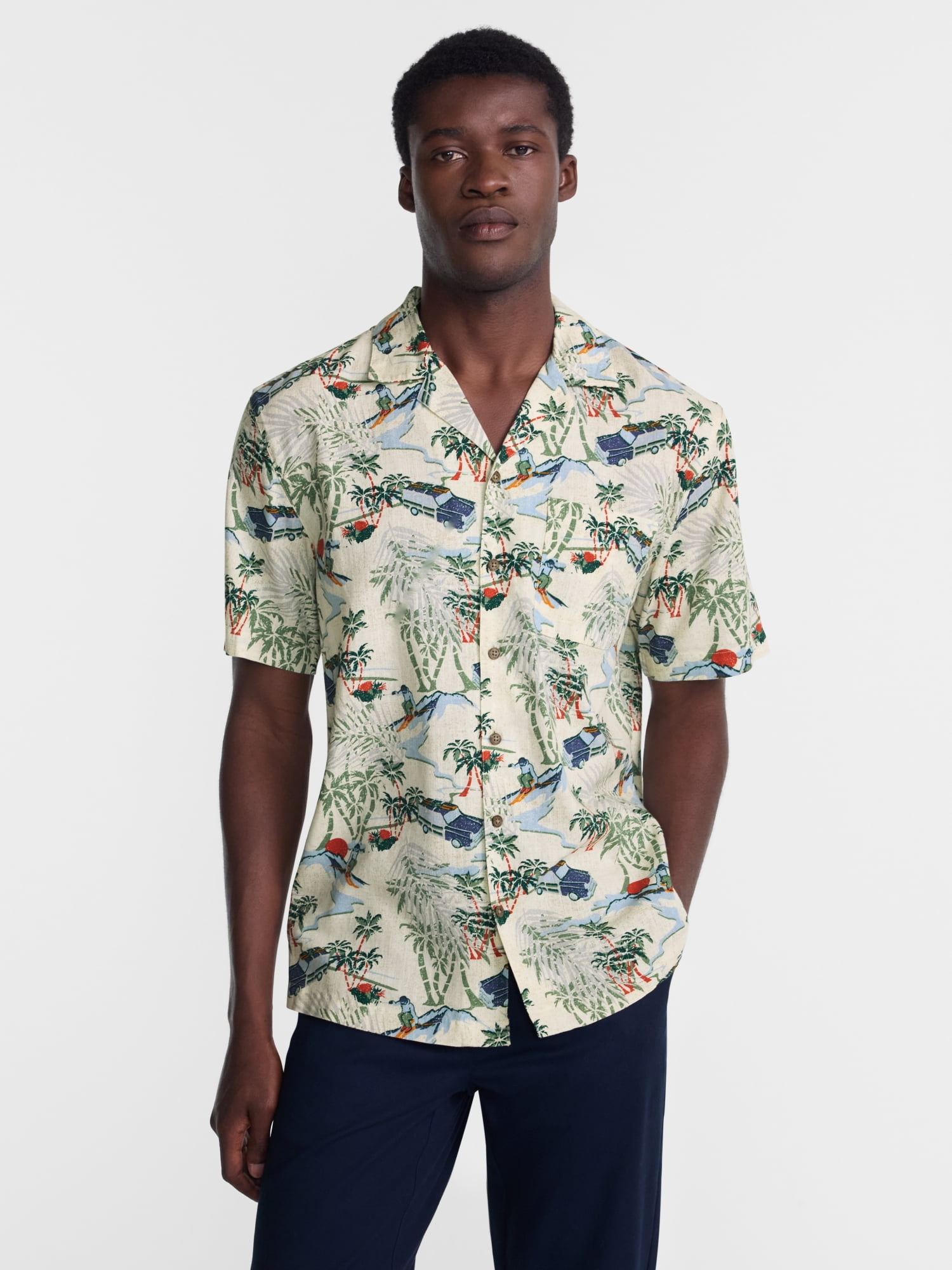 George Men's Linen Blend Holiday Camp Shirt, Sizes XS-3XL, LT-4XLT, 2XB-6XB