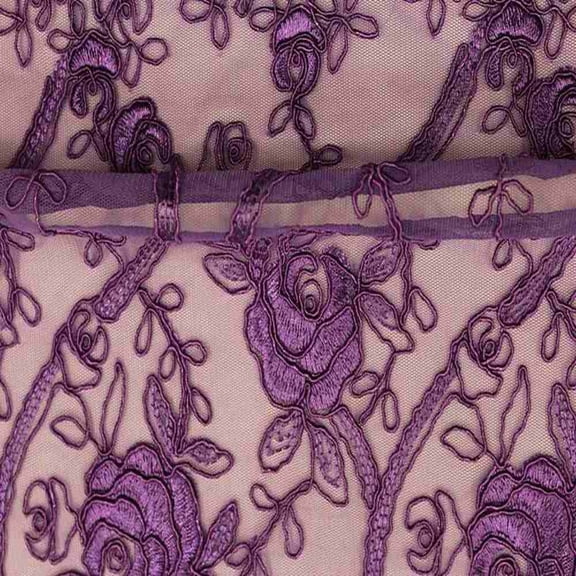 HOLIDAY Embroidered Mesh Fabric. Lace Netting Material 54 Inch in Width | Home Decor, Purple / Sample 5x7