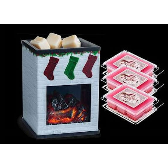 HOLIDAY FIREPLACE Glass Illumination Fragrance Warmer Gift Set with 3 Courtneys Wax Melts - SPICED-PUMPKIN