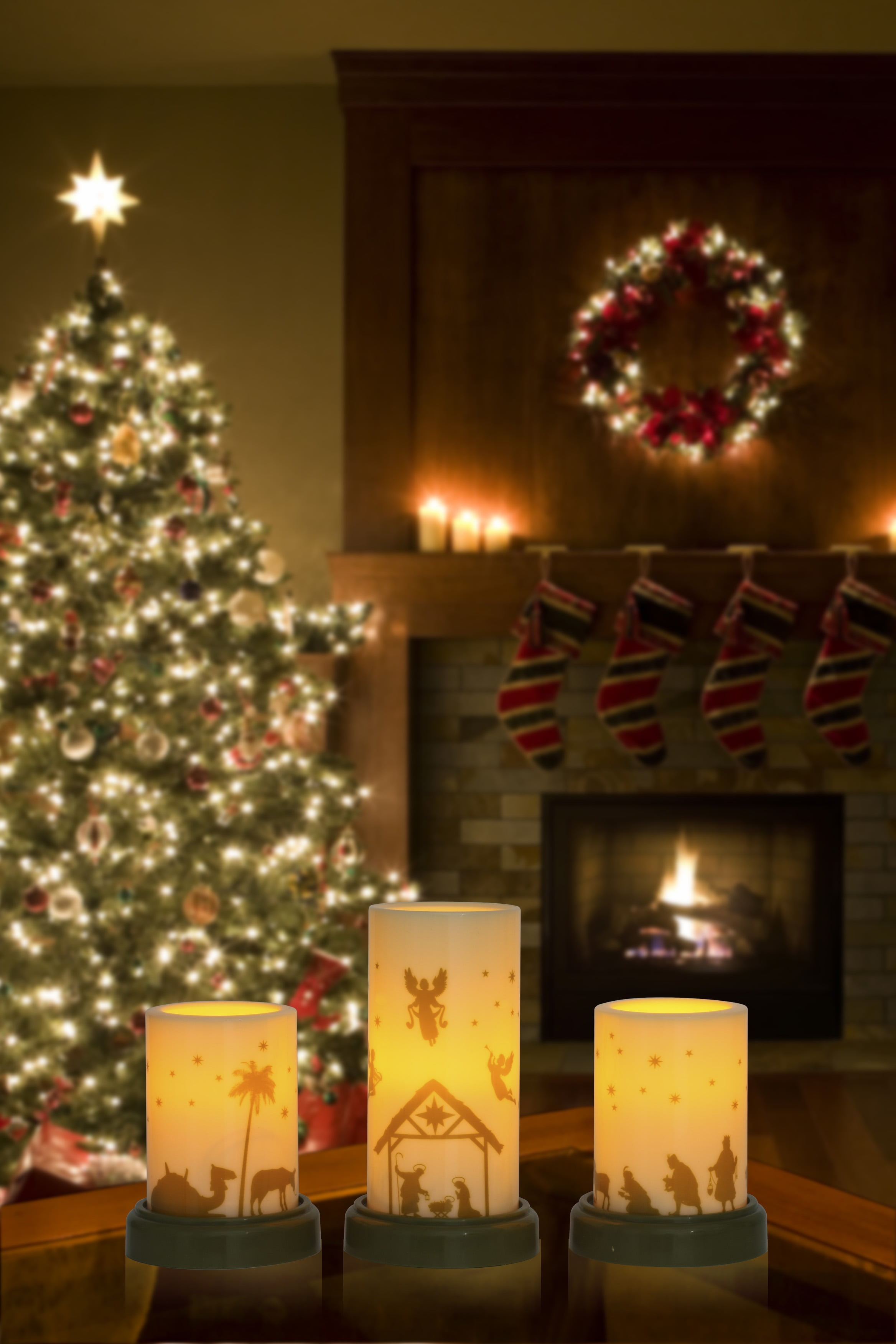 HOLIDAY NATIVITY LED FLAMELESS CANDLE SET OF 3