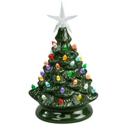 HOLIDAY PEAK Battery-Operated Vintage-Style Ceramic Christmas Tree, Nostalgic Holiday Décor, Green, 9" High