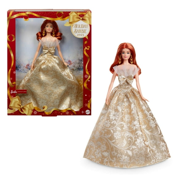 Barbie Signature 2025 Holiday Barbie Fashion Doll, Seasonal Collector, Red Hair with Silver & Gold Gown