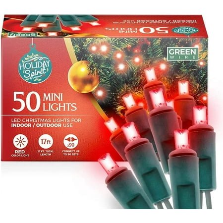 HOLIDAY SPIRIT 50 LED Mini Christmas String Lights 120V UL588 (50, Red)