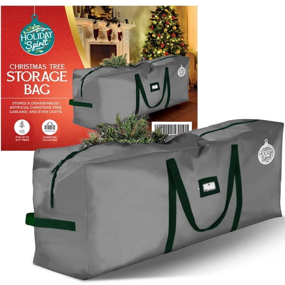 HOLIDAY SPIRIT Heavy Duty Canvas Bags for Christmas Tree - Waterproof Storage Bag with Reinforced Handles and Dual Zipper for 9 Ft Tree - 600D Oxford Material Protects from Dust and Moisture, Charcoa