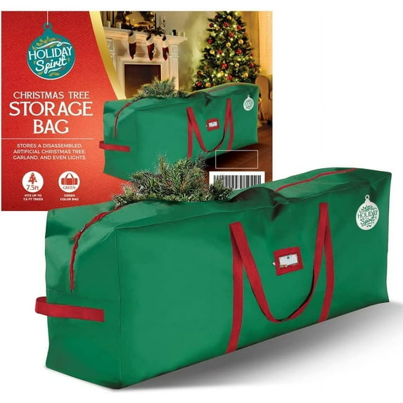 HOLIDAY SPIRIT Christmas Tree Storage Bag, Heavy-Duty 600D Oxford Material with Durable Reinforced Handles & Zipper, Waterproof Dust Protection (Green, Fits a 7.5FT Tree)